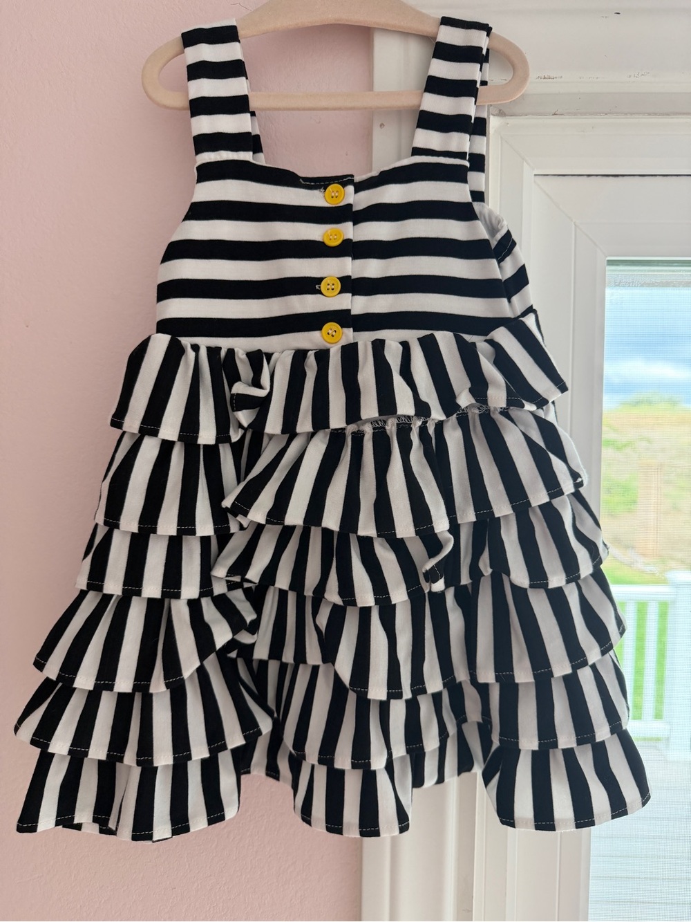 Rare Editions Black and White Striped Ruffle Dress